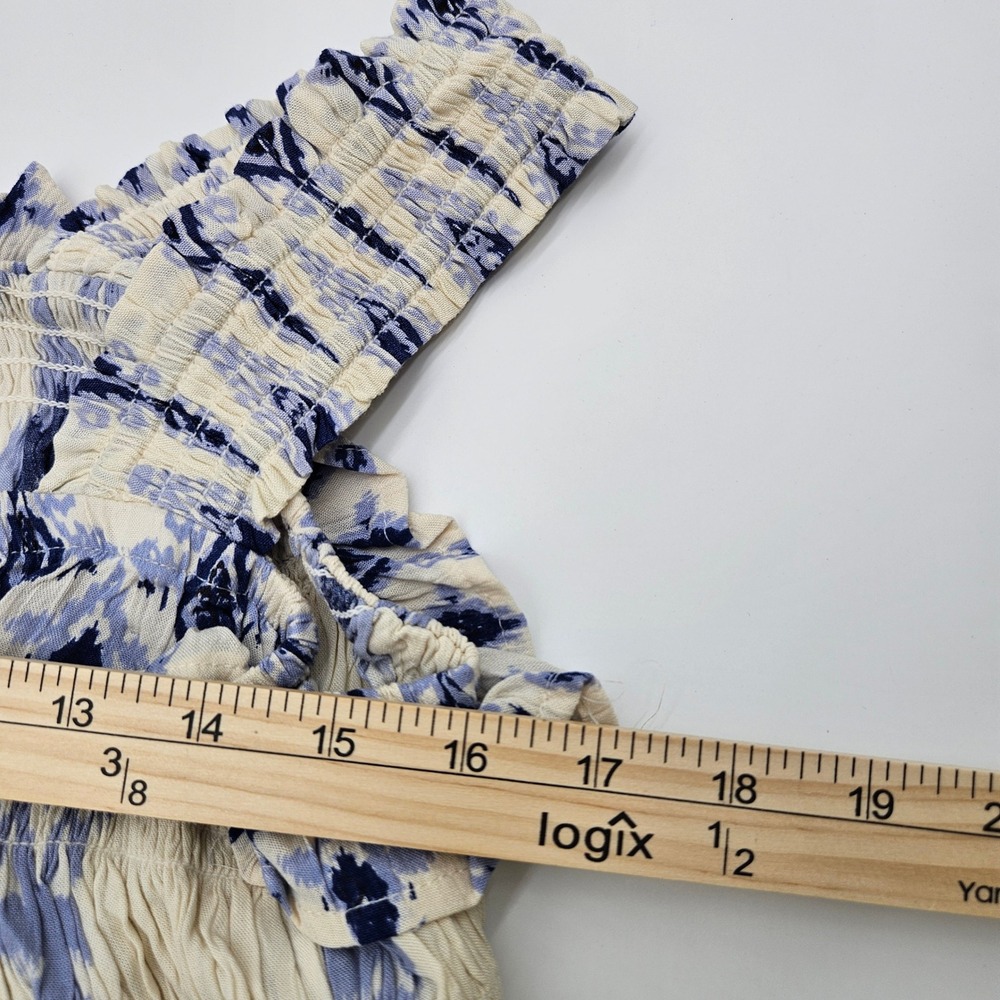 Romantic‎ Gypsy Geometric Printed Ruffle Tiered Dress Ivory Blue 1X - Picture 6 of 8